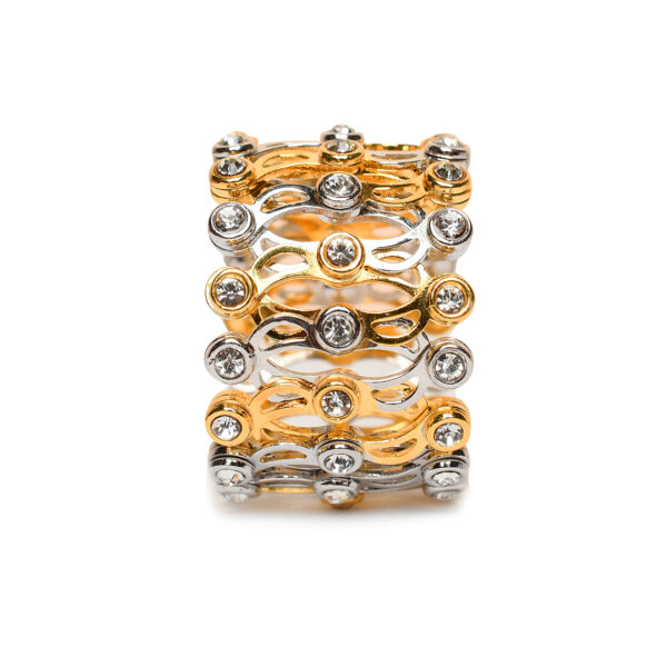 92.5 Silver Flexible Ring Kada Bracelet - Adjustable and Stylish Silver-Gold Design - Image 4