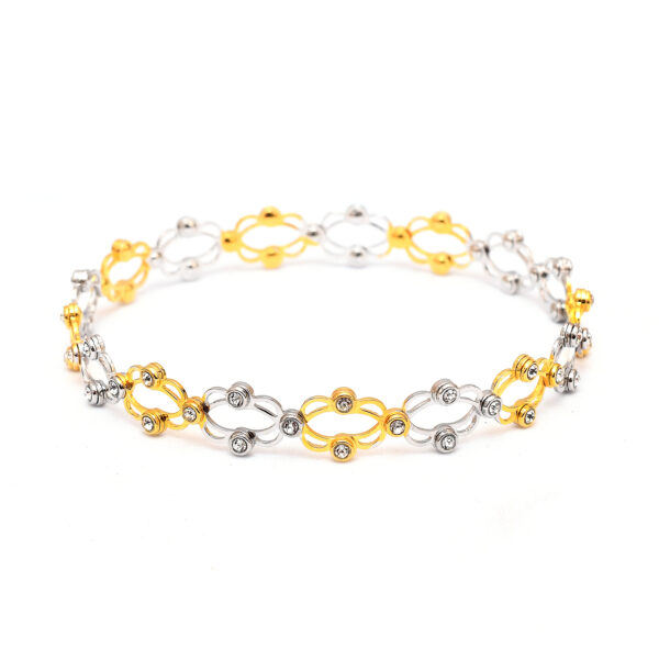 92.5 Silver Flexible Ring Kada Bracelet - Adjustable and Stylish Silver-Gold Design - Image 5