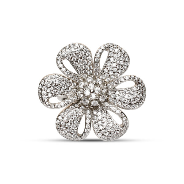 Sterling Silver CZ Flower Ring - 92.5 Silver Sparkling Floral Design