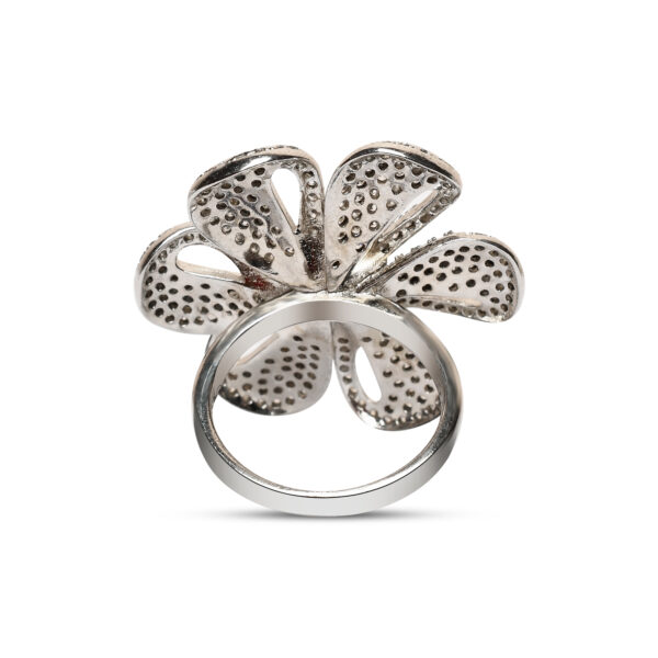 Sterling Silver CZ Flower Ring - 92.5 Silver Sparkling Floral Design - Image 3