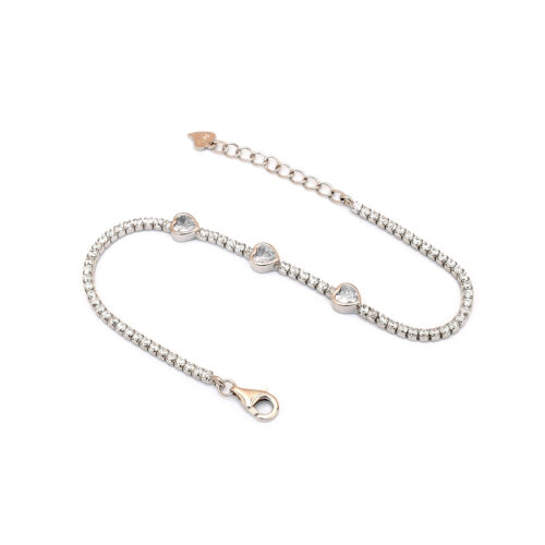 Sterling Silver Tennis Bracelet with Heart-Shaped Accents